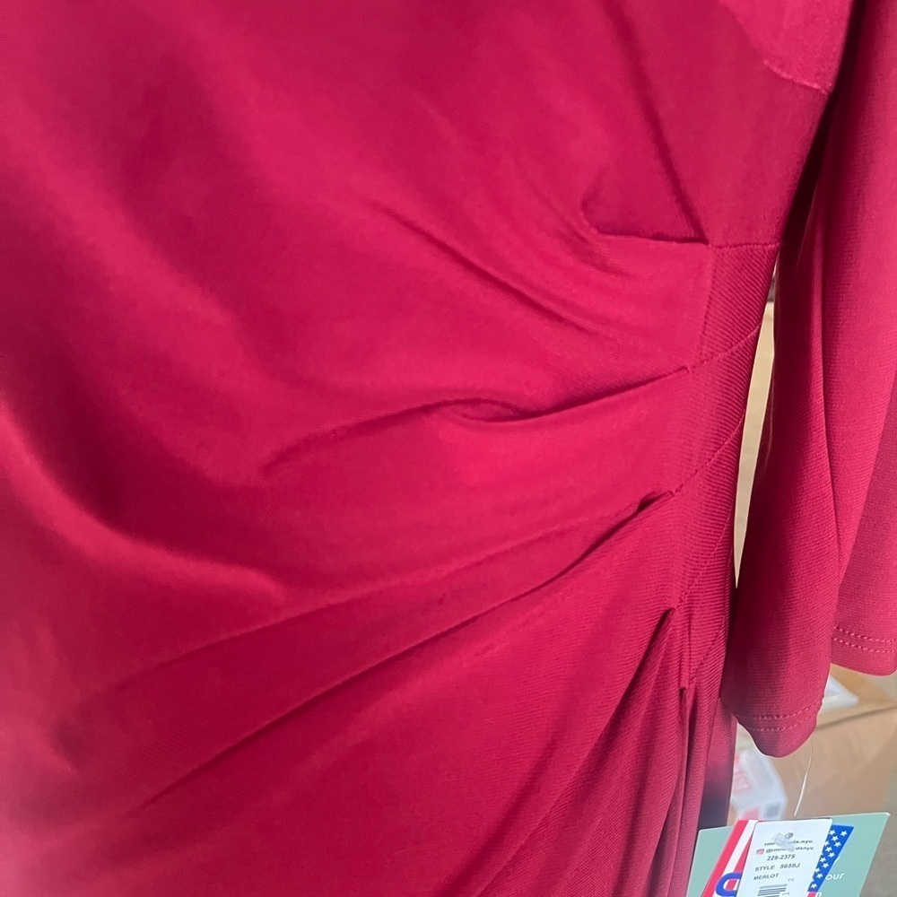 R&M Collection Formal Rhinestone Cold Shoulder Full Length Ruched Dress Merlot - Picture 7 of 15